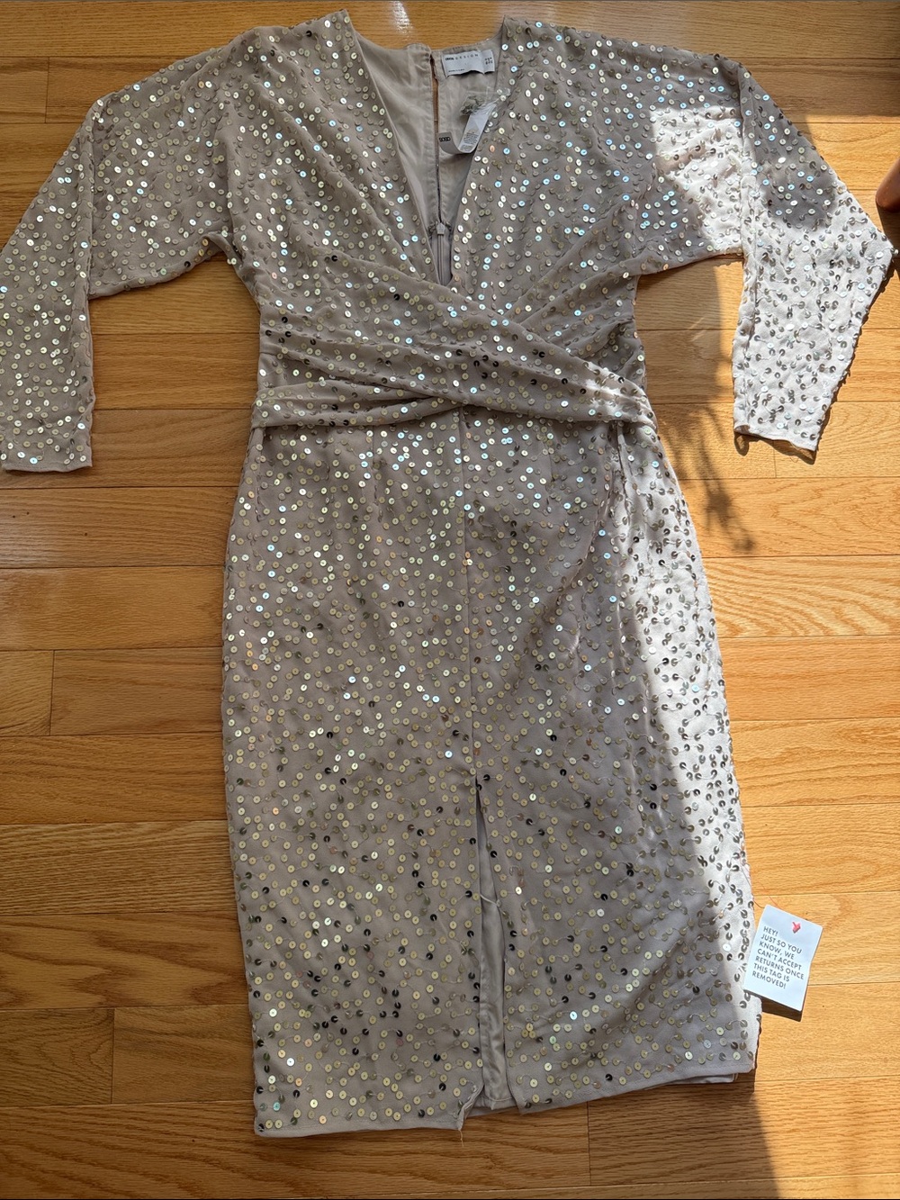 ASOS Midi Dress with Batwing Sleeve & Wrap Waist in Scattered Sequins Sz 8 NWT